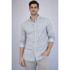 GAP Men’s Floral Button Down Shirt Blue Orange Print Long Sleeve Casual Size XL
